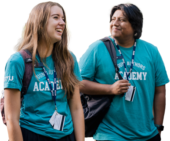 two counselors walking together and talking